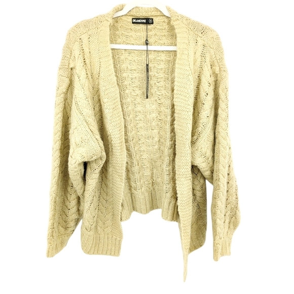 NEW BlankNYC Medium Open Front Puff Sleeve Oversized Cardigan Sweater Cable Knit - Picture 1 of 8